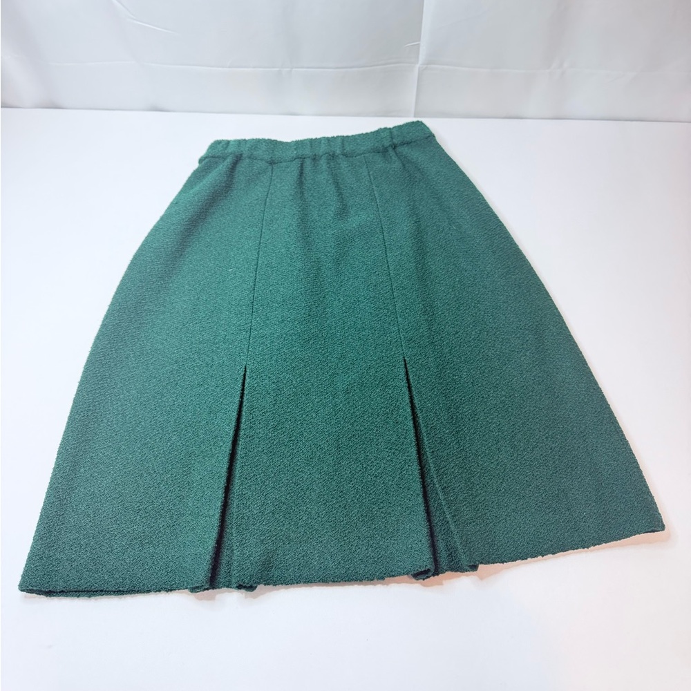St. John Classic Green A-Line Skirt Pleated Santana Knit